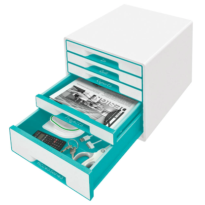 Artikelbild 2 für AKTION: LEITZ Schubladenbox WOW Cube perlweiß/eisblau 52142051, DIN A4 mit 5 Schubladen mit Prämie nach Registrierung, Artikelnummer 418689