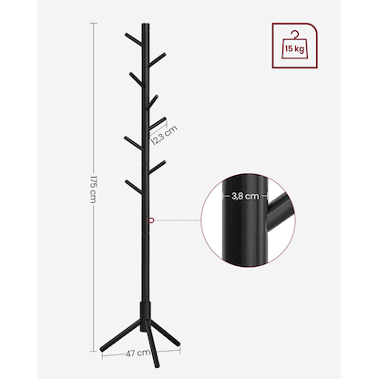 Artikelbild 4 für VASAGLE Kleiderständer schwarz Holz 8 Haken 47,0 x 175,0 cm, Artikelnummer 260776