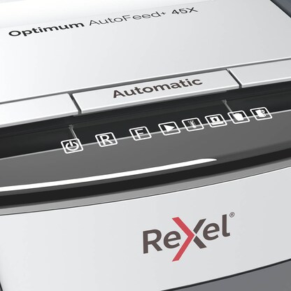 Artikelbild 7 für AKTION: Rexel Optimum AutoFeed+ 45X Aktenvernichter mit Partikelschnitt P-4, 4 x 28 mm, bis 45 Blatt, schwarz mit 15 Euro CashBack, Artikelnummer 267342