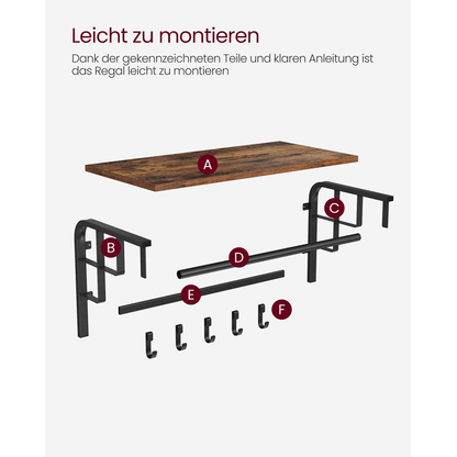 Artikelbild 9 für VASAGLE Wandgarderobe LCR12BX braun Metall 5 Haken 66,0 x 27,0 cm, Artikelnummer 262356