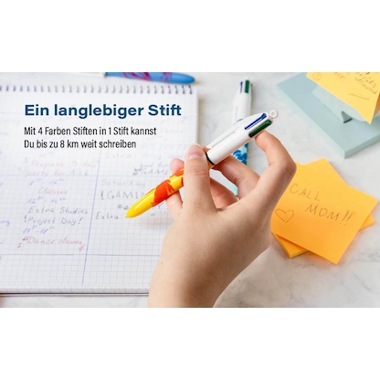 Artikelbild 10 für BIC 4-Farben-Kugelschreiber Velours mehrfarbig, Schreibfarbe: blau, schwarz, grün, rot, 1 St., Artikelnummer 385098