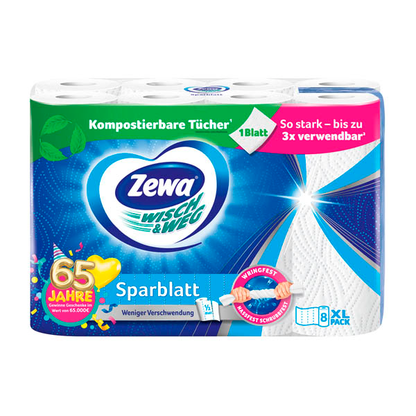 Artikelbild 2 für Zewa Küchenrollen WISCH&WEG Sparblatt 2-lagig, 8 Rollen, Artikelnummer 696647
