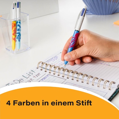 Artikelbild 11 für BIC 4-Farben-Kugelschreiber Velours mehrfarbig, Schreibfarbe: blau, schwarz, grün, rot, 1 St., Artikelnummer 385098