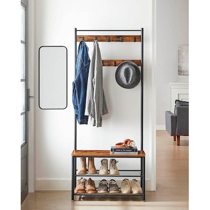 Artikelbild 2 für VASAGLE Garderobenbank mit Haken und Schuhrost HSR41BX braun, schwarz Metall 70,0 cm, Artikelnummer 263036