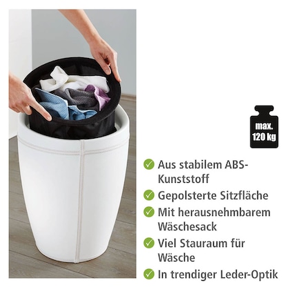 Artikelbild 3 für WENKO Badhocker mit Wäschesammler Candy 21773100 weiß, Artikelnummer 532063