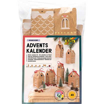 Artikelbild 2 für folia Adventskalender Hygge Dorf natur, weiß, rot, Artikelnummer 508263