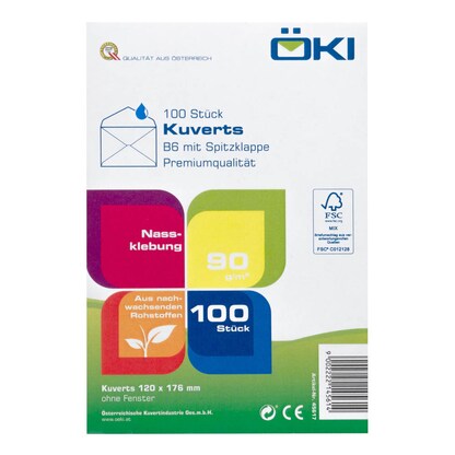 Artikelbild 3 für ÖKI Briefumschläge DIN B6 ohne Fenster weiß nassklebend 100 St., Artikelnummer 892333