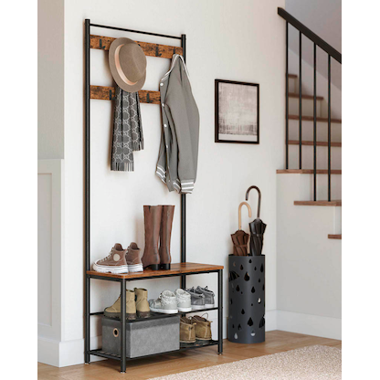 Artikelbild 3 für VASAGLE Garderobenbank mit Haken und Schuhrost HSR41BX braun, schwarz Metall 70,0 cm, Artikelnummer 263036