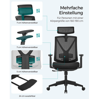 Artikelbild 7 für SONGMICS Bürostuhl, OBN61BKV1 Stoff schwarz, Gestell schwarz, Artikelnummer 289548