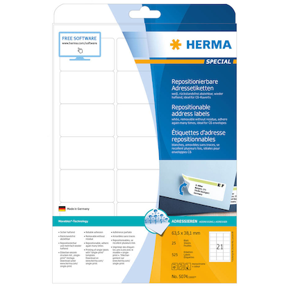 Artikelbild 6 für 525 HERMA Adressetiketten 5074 weiß 63,5 x 38,1 mm, Artikelnummer 191049