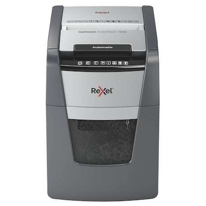 Artikelbild 3 für AKTION: Rexel Optimum AutoFeed+100X Aktenvernichter mit Partikelschnitt P-4, 4 x 28 mm, bis 100 Blatt, schwarz mit 30 Euro CashBack, Artikelnummer 267387