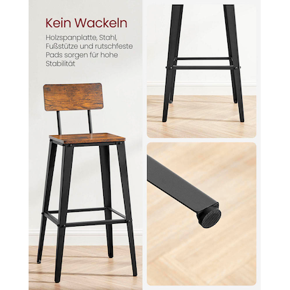 Artikelbild 8 für 2 VASAGLE Barhocker LBC078B01 braun, Artikelnummer 289979