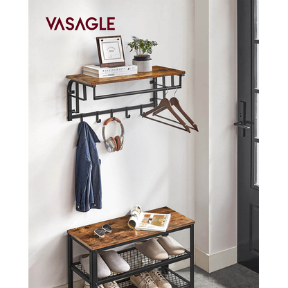Artikelbild 2 für VASAGLE Wandgarderobe LCR12BX braun Metall 5 Haken 66,0 x 27,0 cm, Artikelnummer 262356