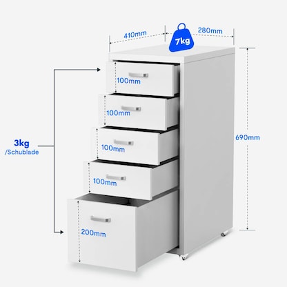 Artikelbild 2 für FlexiSpot Rollcontainer graublau 5 Auszüge 28,0 x 41,0 x 69,0 cm, Artikelnummer 656498