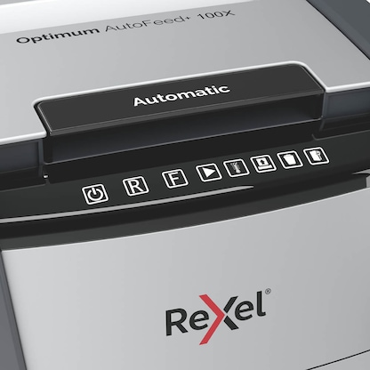 Artikelbild 7 für AKTION: Rexel Optimum AutoFeed+100X Aktenvernichter mit Partikelschnitt P-4, 4 x 28 mm, bis 100 Blatt, schwarz mit 30 Euro CashBack, Artikelnummer 267387