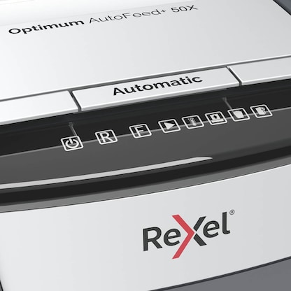 Artikelbild 6 für AKTION: Rexel Optimum AutoFeed+ 50X Aktenvernichter mit Partikelschnitt P-4, 4 x 28 mm, bis 50 Blatt, schwarz mit 20 Euro CashBack, Artikelnummer 267353