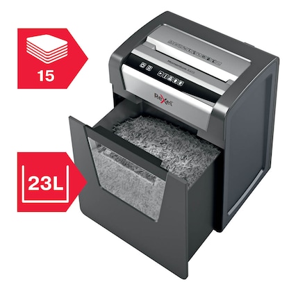 Artikelbild 9 für AKTION: Rexel Momentum X415 Aktenvernichter mit Partikelschnitt P-4, 4 x 40 mm, bis 15 Blatt, schwarz mit 15 Euro CashBack, Artikelnummer 643763