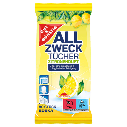 Artikelbild 6 für GUT&GÜNSTIG feuchte Allzweck-Reinigungstücher ZITRONENDUFT 1-lagig weiß, 80 Tücher, Artikelnummer 989660