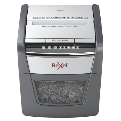 Artikelbild 3 für AKTION: Rexel Optimum AutoFeed+ 45X Aktenvernichter mit Partikelschnitt P-4, 4 x 28 mm, bis 45 Blatt, schwarz mit 15 Euro CashBack, Artikelnummer 267342