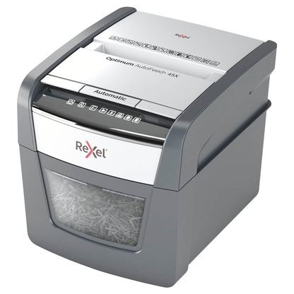 Artikelbild 5 für AKTION: Rexel Optimum AutoFeed+ 45X Aktenvernichter mit Partikelschnitt P-4, 4 x 28 mm, bis 45 Blatt, schwarz mit 15 Euro CashBack, Artikelnummer 267342