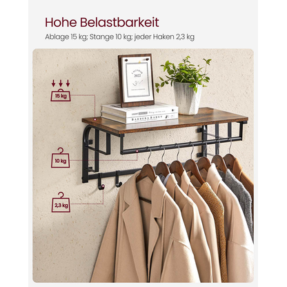 Artikelbild 6 für VASAGLE Wandgarderobe LCR12BX braun Metall 5 Haken 66,0 x 27,0 cm, Artikelnummer 262356