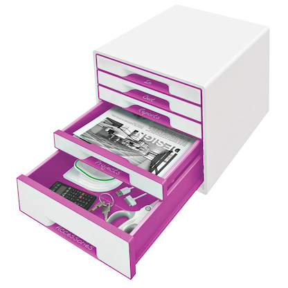 Artikelbild 2 für AKTION: LEITZ Schubladenbox WOW Cube perlweiß/violett 52142062, DIN A4 mit 5 Schubladen mit Prämie nach Registrierung, Artikelnummer 418691