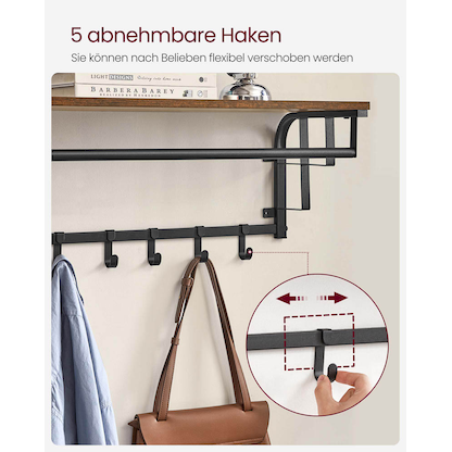 Artikelbild 8 für VASAGLE Wandgarderobe LCR12BX braun Metall 5 Haken 66,0 x 27,0 cm, Artikelnummer 262356
