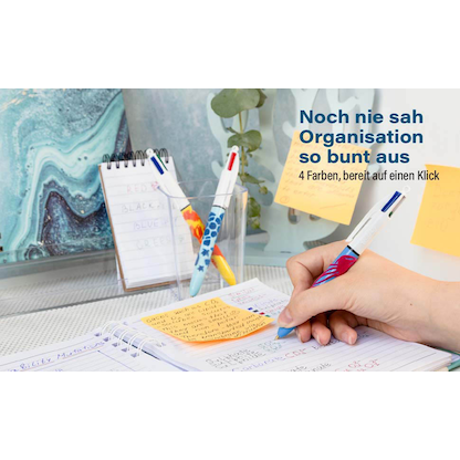 Artikelbild 9 für BIC 4-Farben-Kugelschreiber Velours mehrfarbig, Schreibfarbe: blau, schwarz, grün, rot, 1 St., Artikelnummer 385098