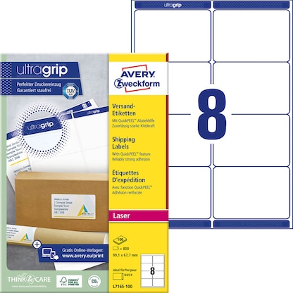 Artikelbild 12 für 800 AVERY Zweckform Versandetiketten L7165-100 weiß 99,1 x 67,7 mm, Artikelnummer 358028