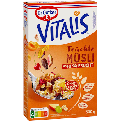 Artikelbild für Dr. Oetker Vitalis Früchte ohne Zuckerzusatz Müsli 500,0 g, Artikelnummer 285519