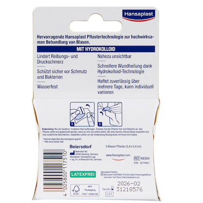 Artikelbild 4 für Hansaplast Blasenpflaster L 587360 transparent 5,8 x 3,4 cm, 5 St., Artikelnummer 148599