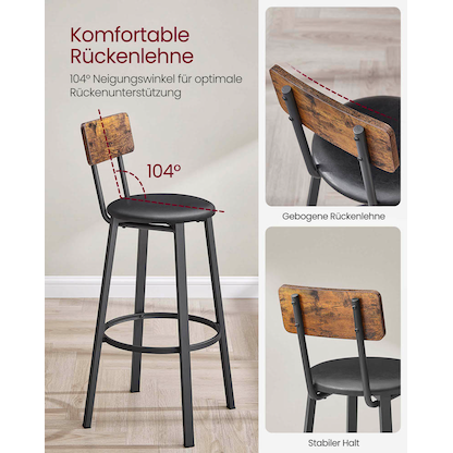 Artikelbild 4 für 2 VASAGLE Barhocker LBC069B81V1 braun Kunstleder, Artikelnummer 289529