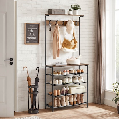 Artikelbild 7 für VASAGLE Garderobenbank mit Haken und Schuhrost HSR408B01 braun, schwarz Metall 80,0 cm, Artikelnummer 438547