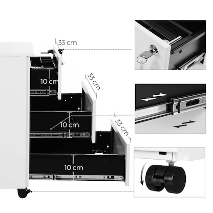 Artikelbild 4 für SONGMICS Rollcontainer weiß 3 Auszüge 39,0 x 45,0 x 55,0 cm, Artikelnummer 262499