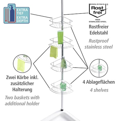 Artikelbild 3 für WENKO Teleskop-Duschregal Dolcedo silber 31,0 x 23,0 x 65,0 - 275,0 cm, Artikelnummer 531787