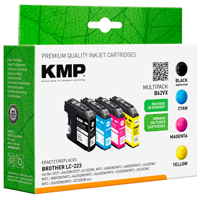 Artikelbild 2 für KMP B62VX schwarz, cyan, magenta, gelb Druckerpatronen kompatibel zu brother LC-223BK/C/M/Y, 4er-Set, Artikelnummer 311714