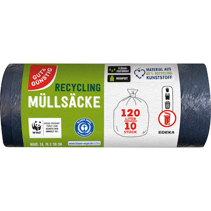 Artikelbild für GUT&GÜNSTIG Müllbeutel RECYCLING 120,0 l schwarz, 10 St., Artikelnummer 990657