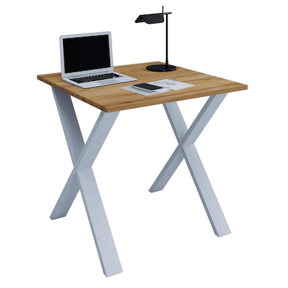 Artikelbild für VCM my office Lona Schreibtisch honig-eiche quadratisch, X-Fuß-Gestell silber 80,0 x 80,0 cm, Artikelnummer 268278