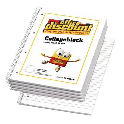 Artikelbild für office discount Collegeblöcke liniert DIN A4 Innenrand, 5 Blöcke, Artikelnummer 199513