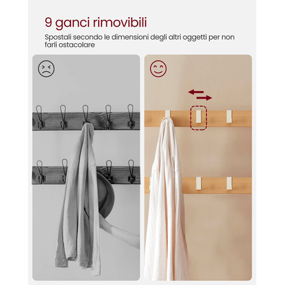 Artikelbild 9 für VASAGLE Garderobenbank mit Haken und Schuhrost HSR40W weiß Holz 72,0 cm, Artikelnummer 439848