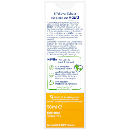 Artikelbild 5 für NIVEA SUN UV GESICHT Mattierender Sonnenschutz Sonnencreme 50,0 ml, Artikelnummer 577649