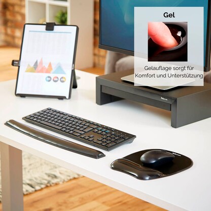 Artikelbild 7 für AKTION: Fellowes Mousepad mit Handgelenkauflage Crystals Gel schwarz + GRATIS Fellowes Tastatur-Handballenauflage, Artikelnummer 845592