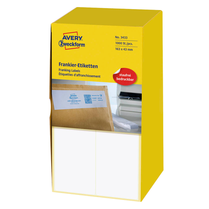 Artikelbild 1 für 1.000 AVERY Zweckform Frankieretiketten 3433 weiß 163,0 x 43,0 mm, Artikelnummer 647305