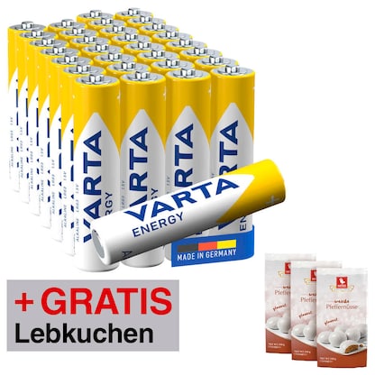 Artikelbild 24 für AKTION: 30 VARTA Batterien ENERGY Micro AAA 1,5 V + GRATIS 3x WEISS Pfeffernüsse 200 g, Artikelnummer 735419