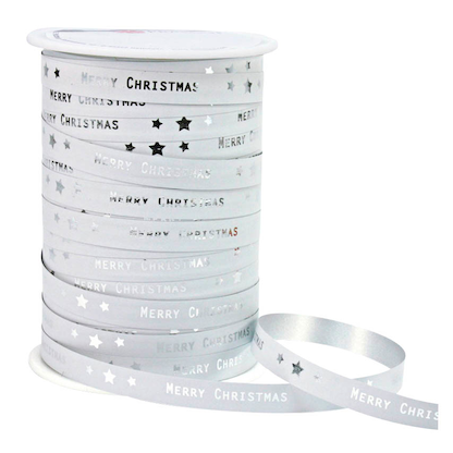 Artikelbild für PRÄSENT Geschenkband Merry Christmas matt weiß/silber 10,0 mm x 100,0 m, Artikelnummer 738391