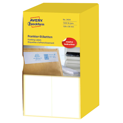 Artikelbild 4 für 1.000 AVERY Zweckform Frankieretiketten 3434 weiß 128,0 x 38,0 mm, Artikelnummer 647289