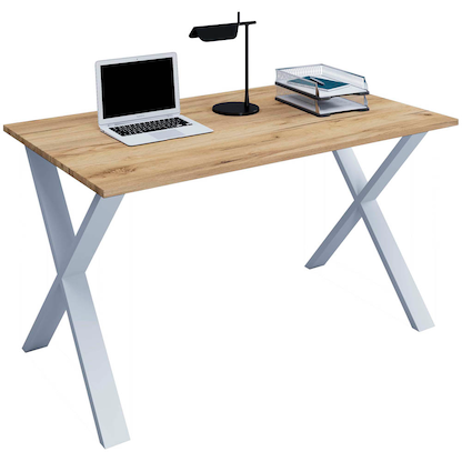Artikelbild für VCM my office Lona Schreibtisch honig-eiche rechteckig, X-Fuß-Gestell silber 140,0 x 80,0 cm, Artikelnummer 268357