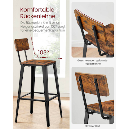Artikelbild 9 für 2 VASAGLE Barhocker LBC078B01 braun, Artikelnummer 289979