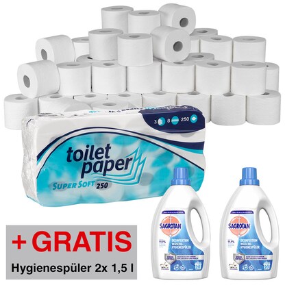 Artikelbild 8 für AKTION: wepa Toilettenpapier SUPER SOFT 3-lagig, 144 Rollen + GRATIS 2x SAGROTAN® DESINFEKTION Hygienespüler 1,5 l, Artikelnummer 628927