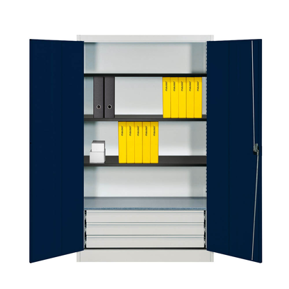 Artikelbild 5 für mauser Stahlschrank entero BFZ5 - 12 7035/5003 lichtgrau, saphirblau 120,0 x 50,0 x 195,0 cm, aufgebaut, Artikelnummer 258501